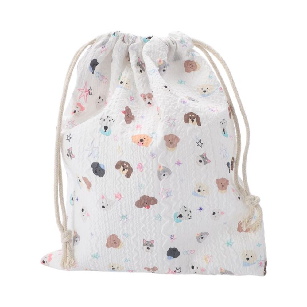 Star Dog Drawstring Makeup Bag White Large